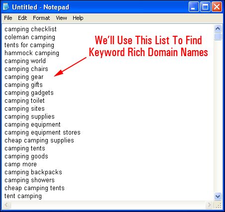 We'll use this list to find keyword rich domain names
