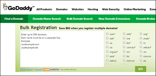 GoDaddy - Bulk Registration Feature