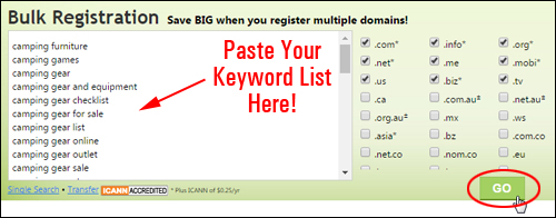 Paste Your Keyword List And Begin Searching