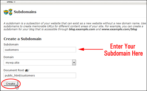 Creating subdomains in cPanel