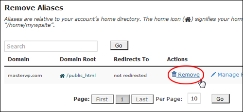 How to delete a domain alias