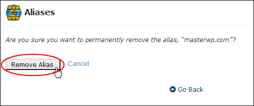 Click 'Remove Alias' button to confirm deletion