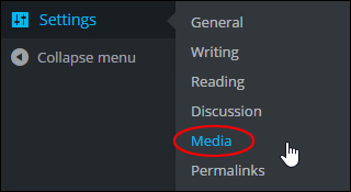 WordPress Settings Menu - Media