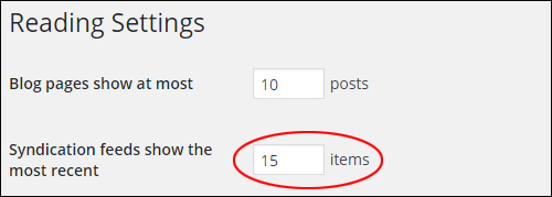 Change the number of items to display in your syndication feeds