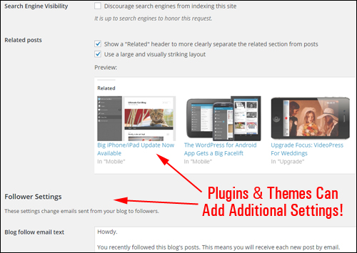 Plugins and themes can add additional settings to the WordPress Reading Settings section