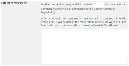 WordPress Discussion Settings - Comment Moderationsettings