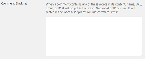 WordPress Discussion Settings - Comment Blacklist settings