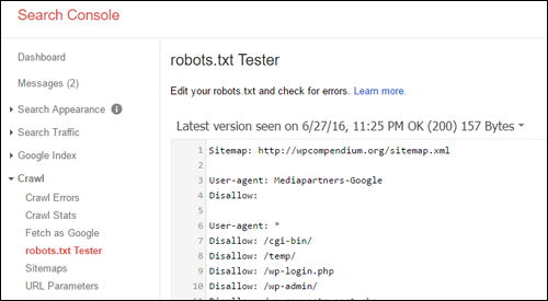 robots.txt Tester screen