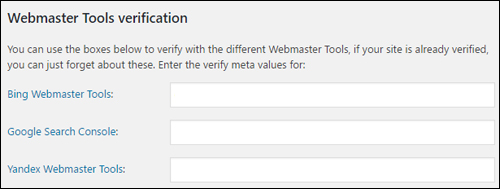 Yoast SEO lets you integrate Webmaster Tools with WordPress