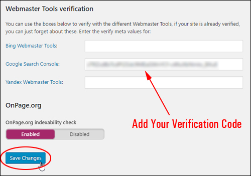 Add Google Verification Code To Yoast SEO Webmaster Tools