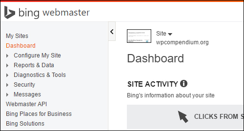 Once your site is verified Bing gives you access to tools and information about your website