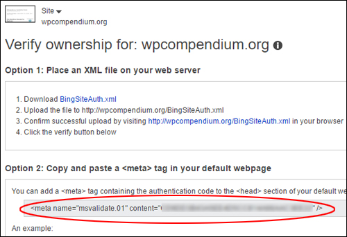 Bing authentication code
