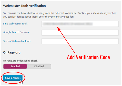 Add Bing Verification Code To Yoast SEO Webmaster Tool