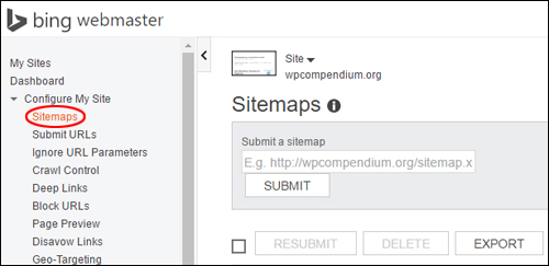 Submit a new sitemap to Bing