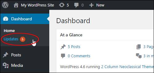 WordPress Dashboard > Updates