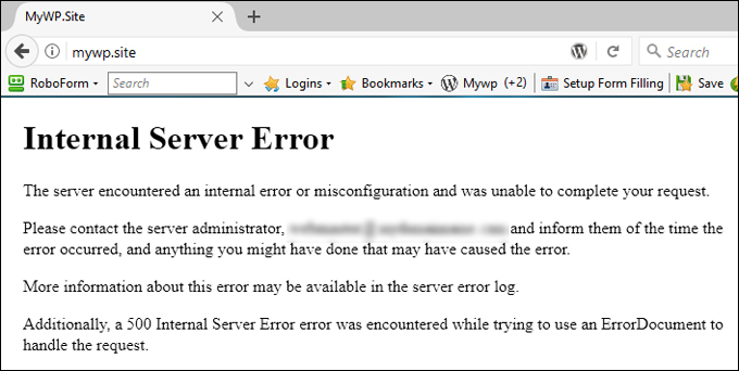 500 Internal Server Error message