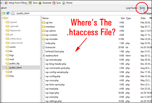 Sometimes .htaccess files are hidden