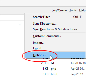 FTP Tools > Options