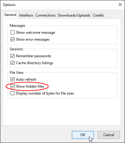 Enable 'show hidden files' option