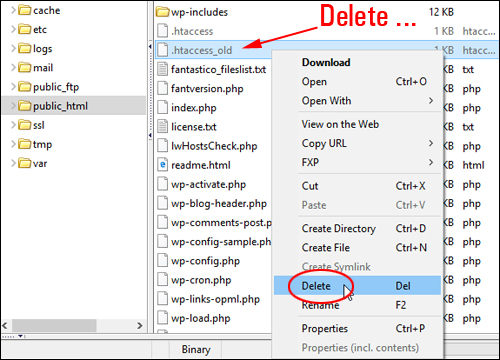 Delete the old .htaccess file