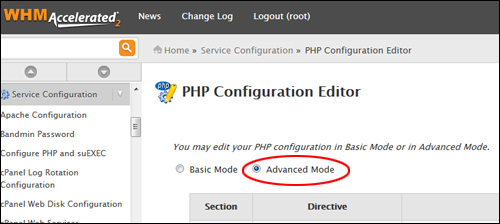 PHP Configuration Editor - Advanced Mode