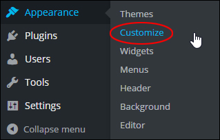 WordPress menu: Appearance > Customize