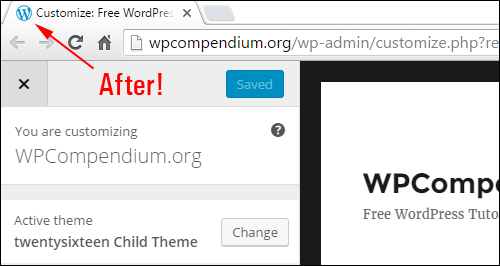 Uploading a Favicon using the Theme Customizer feature - after