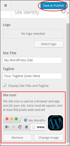 Save and publish to update your Site Icon