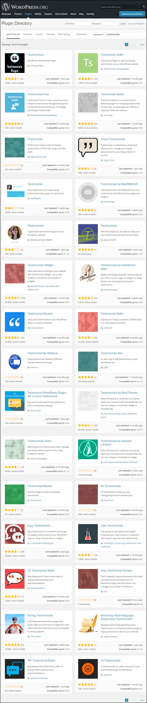 WordPress Plugin Search - Testimonials