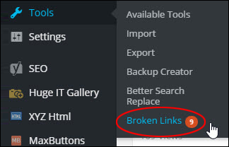 Tools > Broken Links