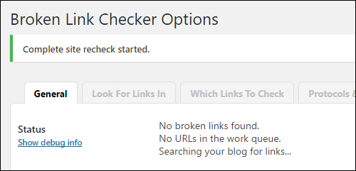 Broken Link Checker Options - Forced Recheck