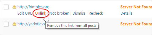 Unlink removes links from your posts