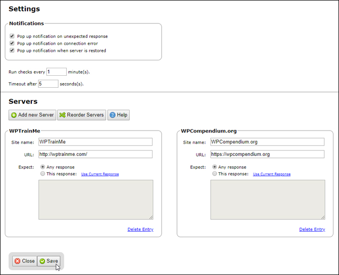 Server Monitor settings