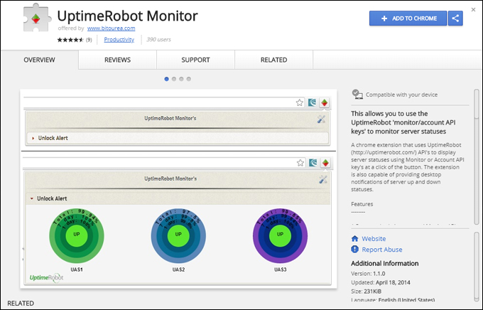 UptimeRobot Monitor - Chrome Browser Extension