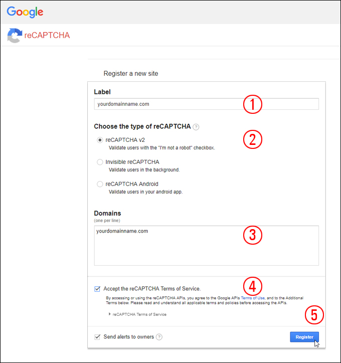 Register a new site to use reCaptcha