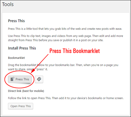 Press This Bookmarklet Button