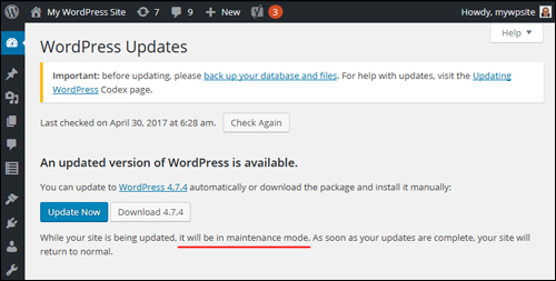 WordPress goes into maintenance mode during updates