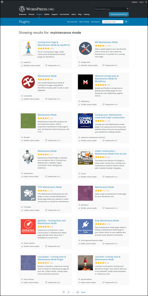 WordPress Plugin Search - Maintenance Mode