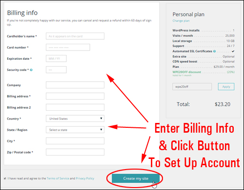 Enter billing info and set up your account