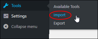 Tools > Import menu