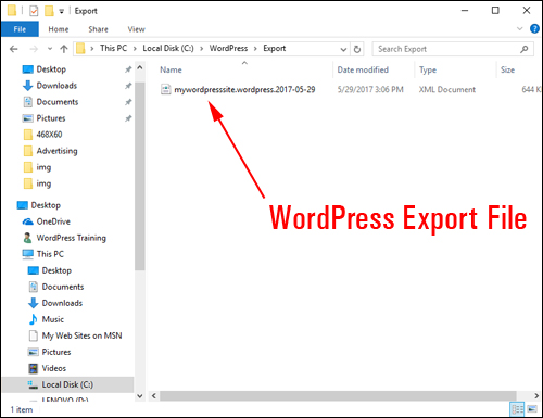 WordPress export file