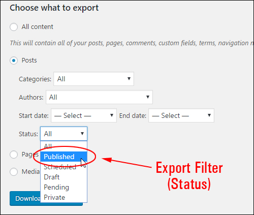 Post export filter: Status