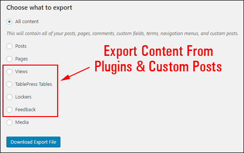 Export screen - Additional export options