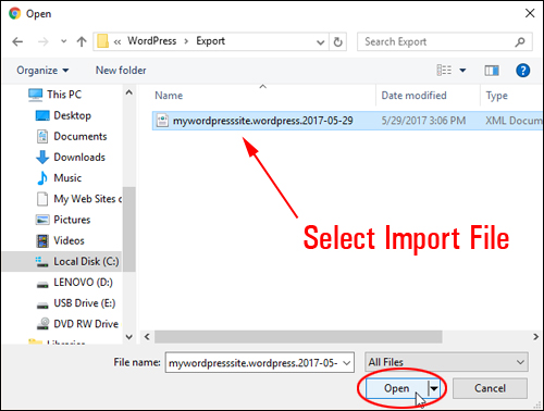 Select Import file