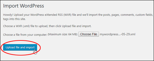 Upload file and import