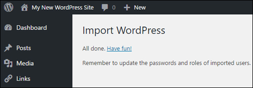 WordPress content successfully imported!