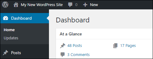 WordPress Dashboard - New content items added