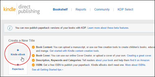 KDP Bookshelf - Create a New Title