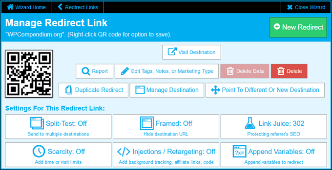 QR code link redirect created