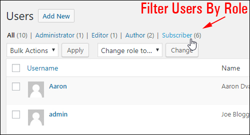 Filter users by role